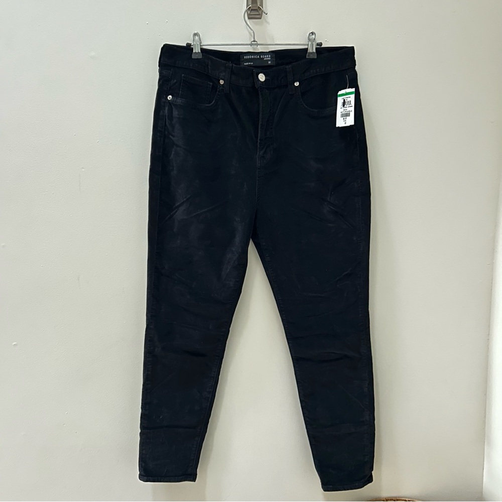 Veronica Beard NWT Debbie Black High Rise Skinny Velvet Jeans Size 32 Slim Leg